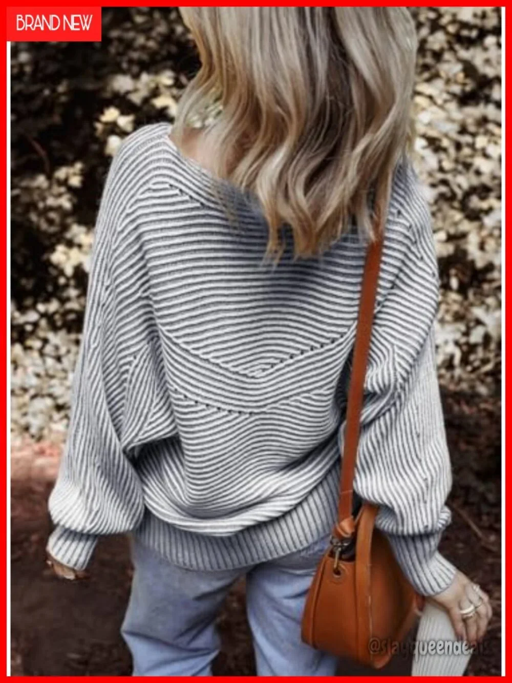 Oversized Striped Boat Neck Batwing Sleeve Pullover Sweater
